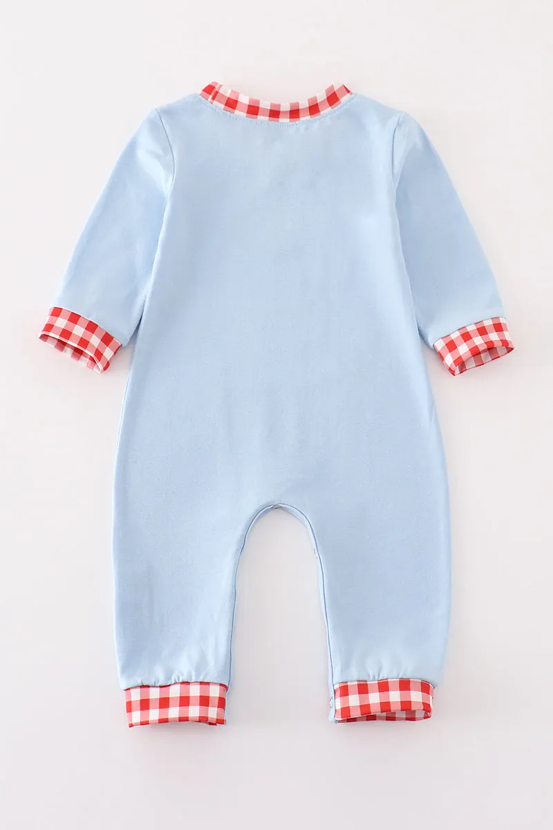 Blue christmas cow applique boy romper