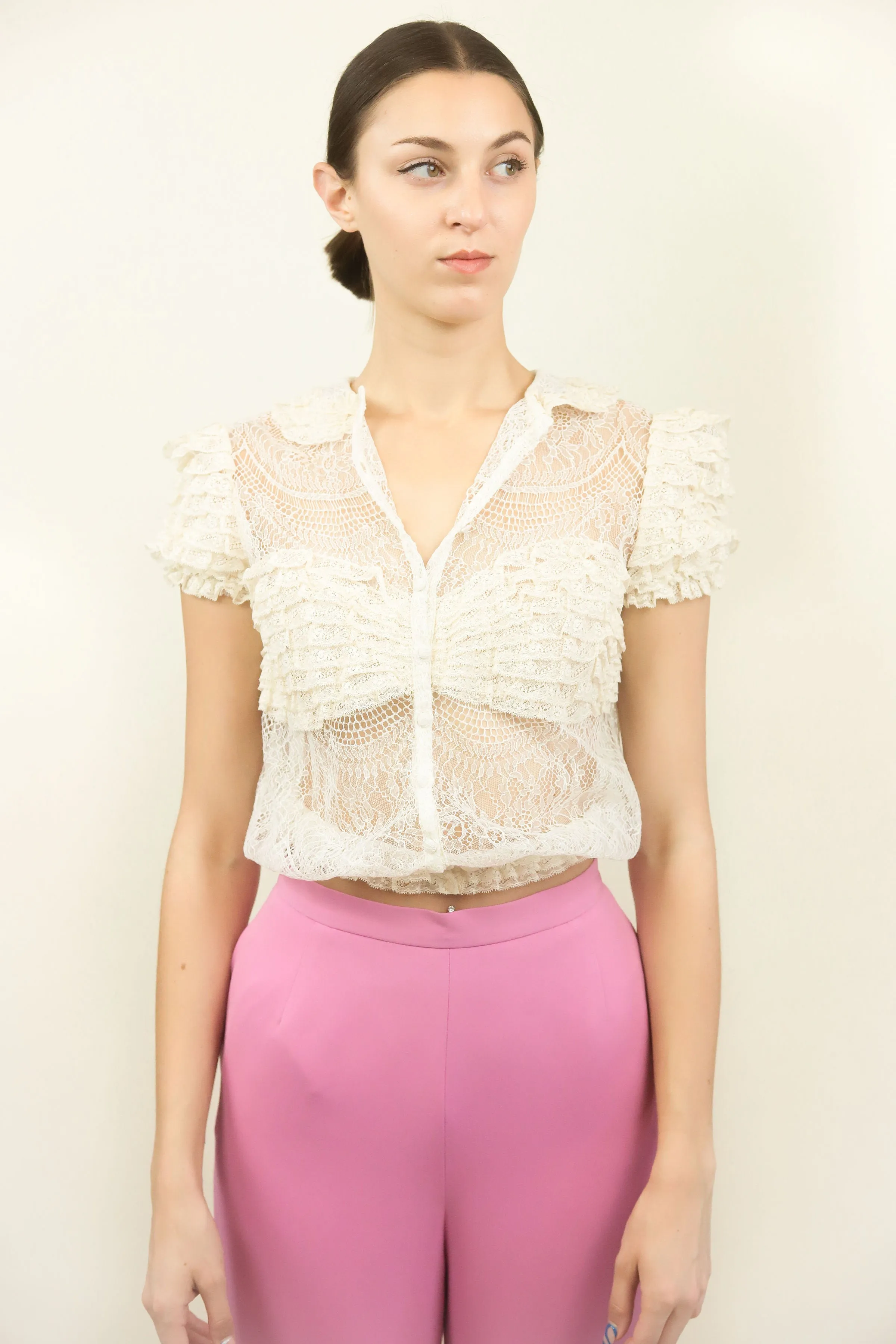 Blumarine Lace Ruffled Top