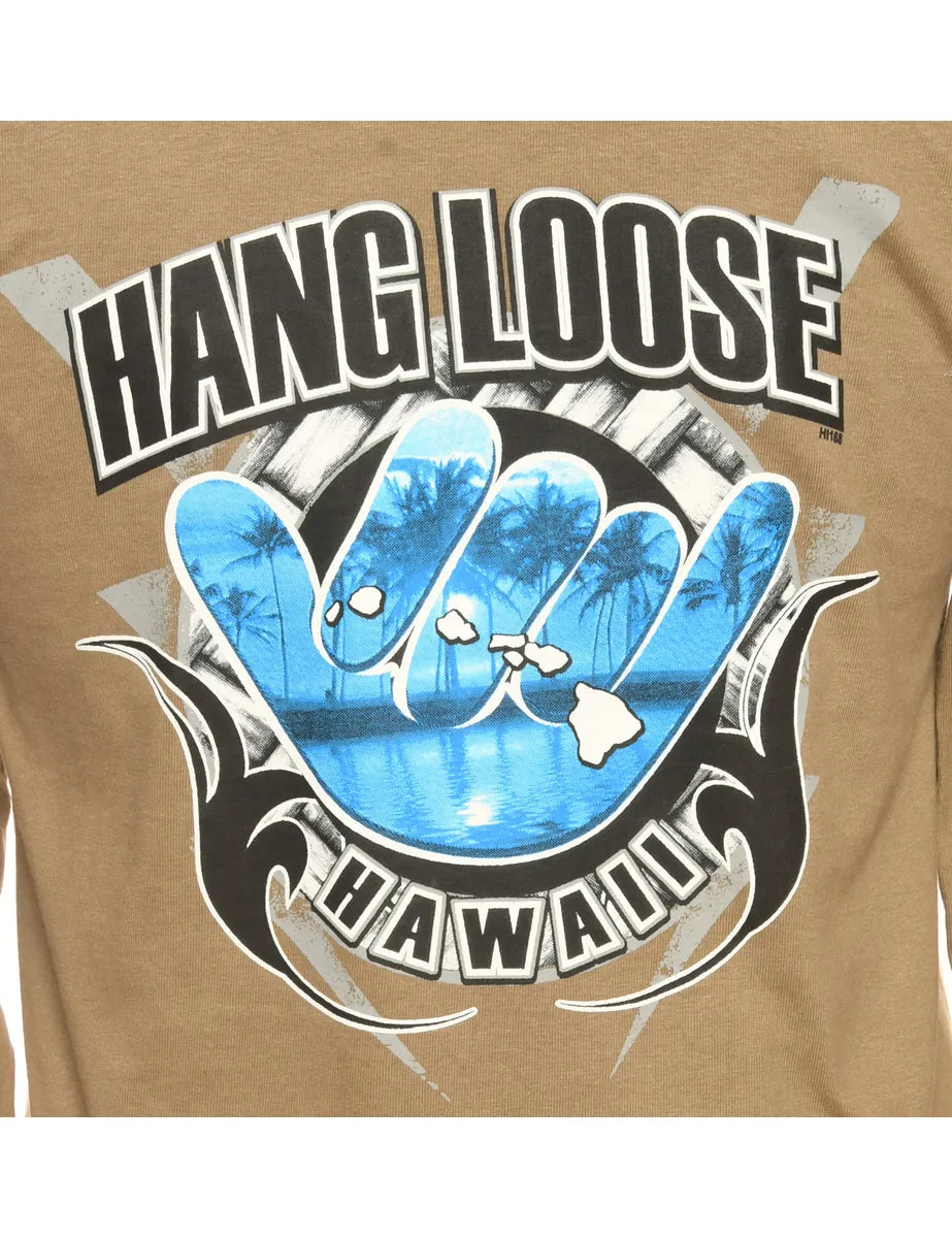 Brown Gildan Hang Loose Printed T-shirt - S