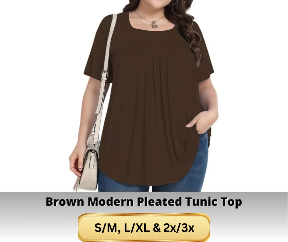 Brown Pleated Tunic Top