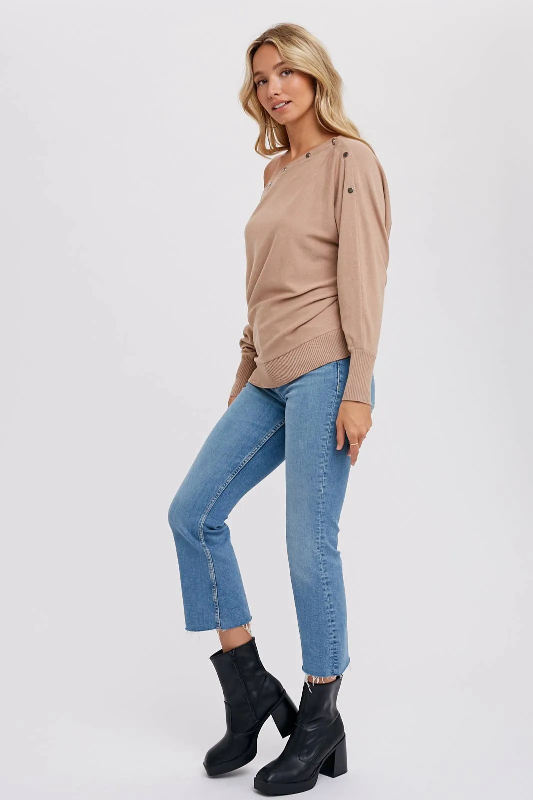 Button Boatneck Pullover Top