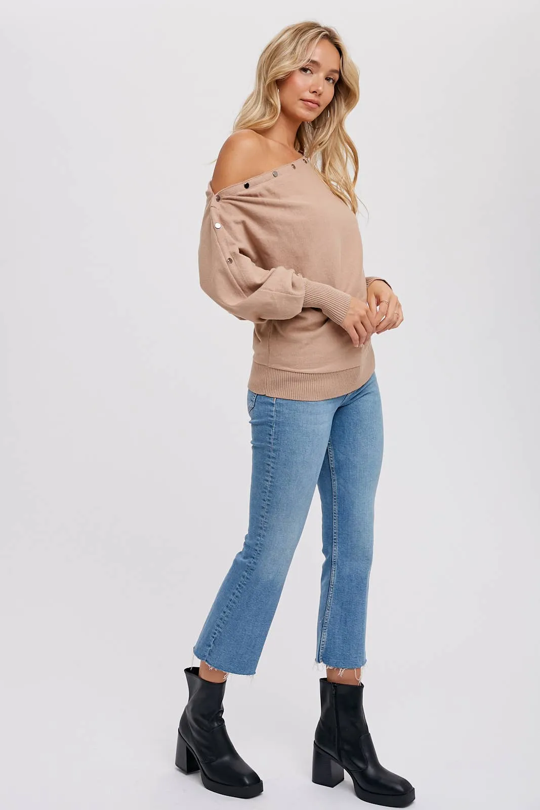 Button Boatneck Pullover Top