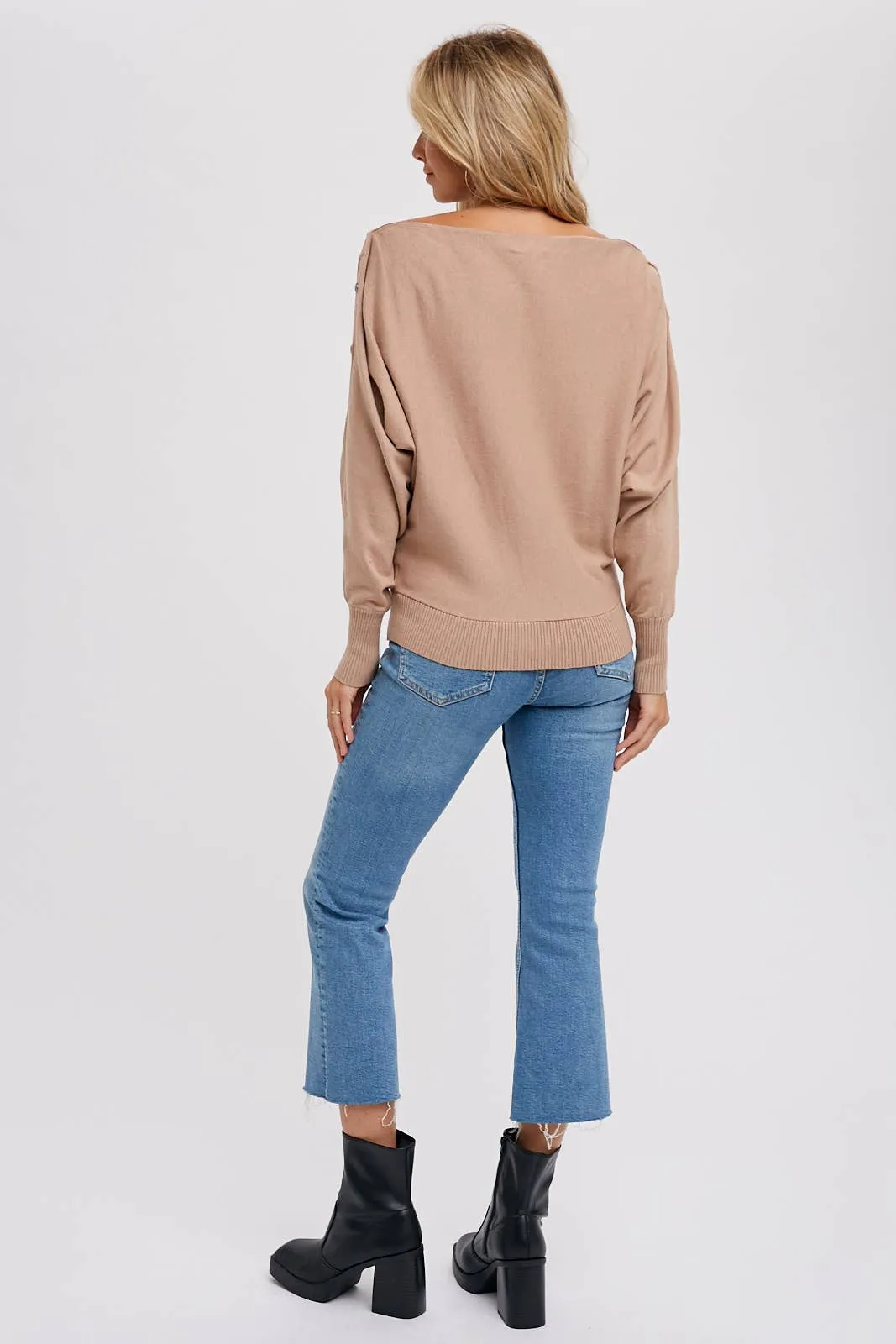 Button Boatneck Pullover Top