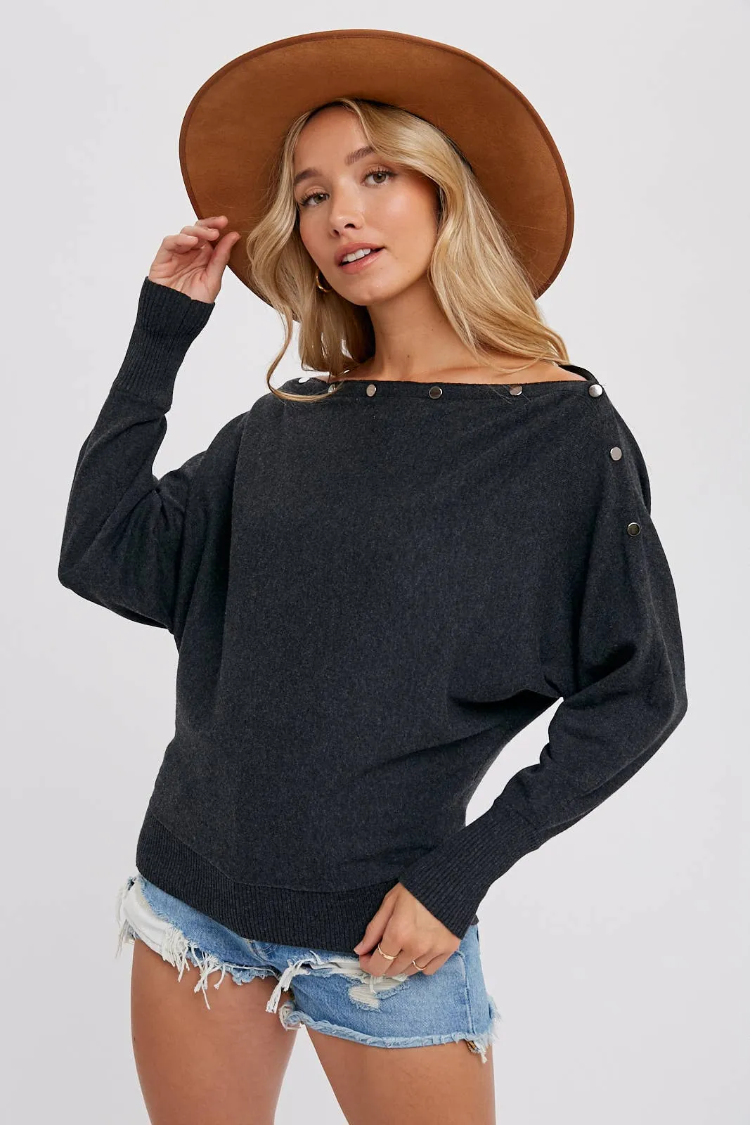 Button Boatneck Pullover Top