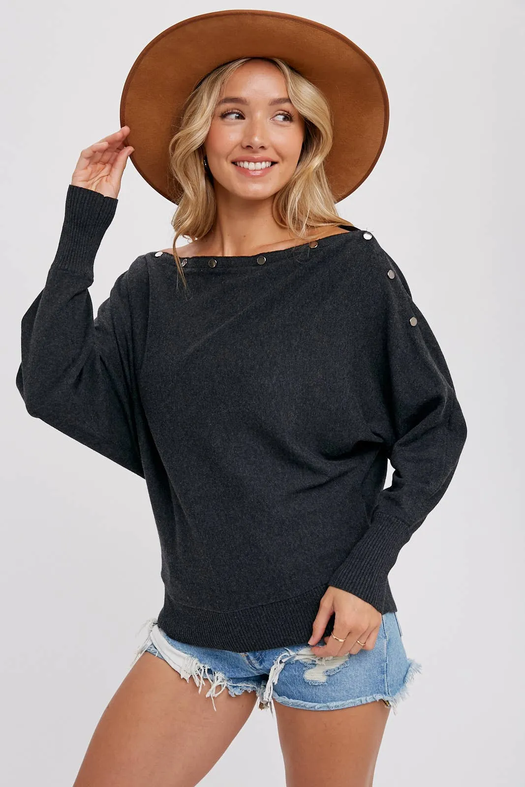 Button Boatneck Pullover Top