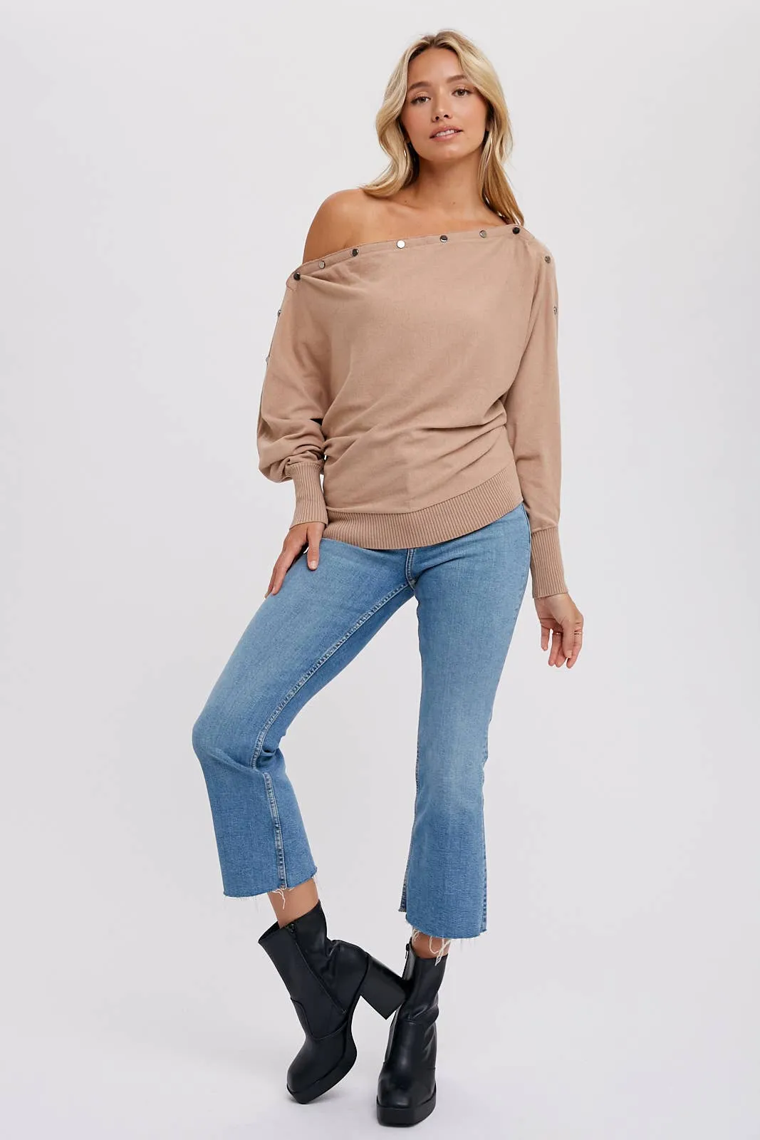 Button Boatneck Pullover Top