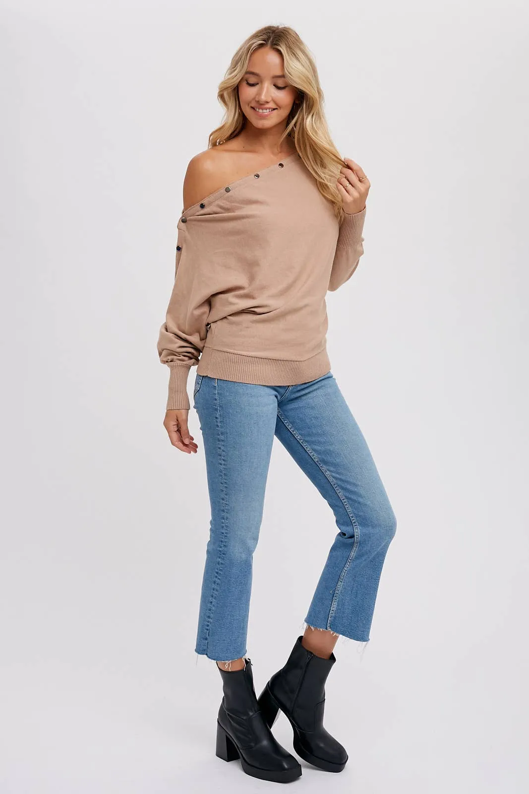 Button Boatneck Pullover Top