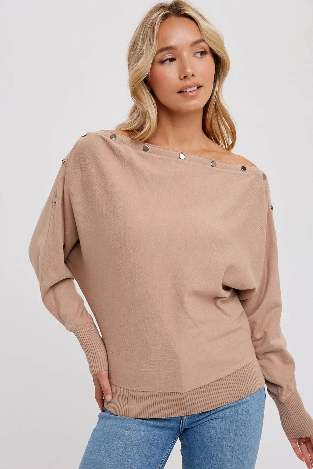 Button Boatneck Pullover Top