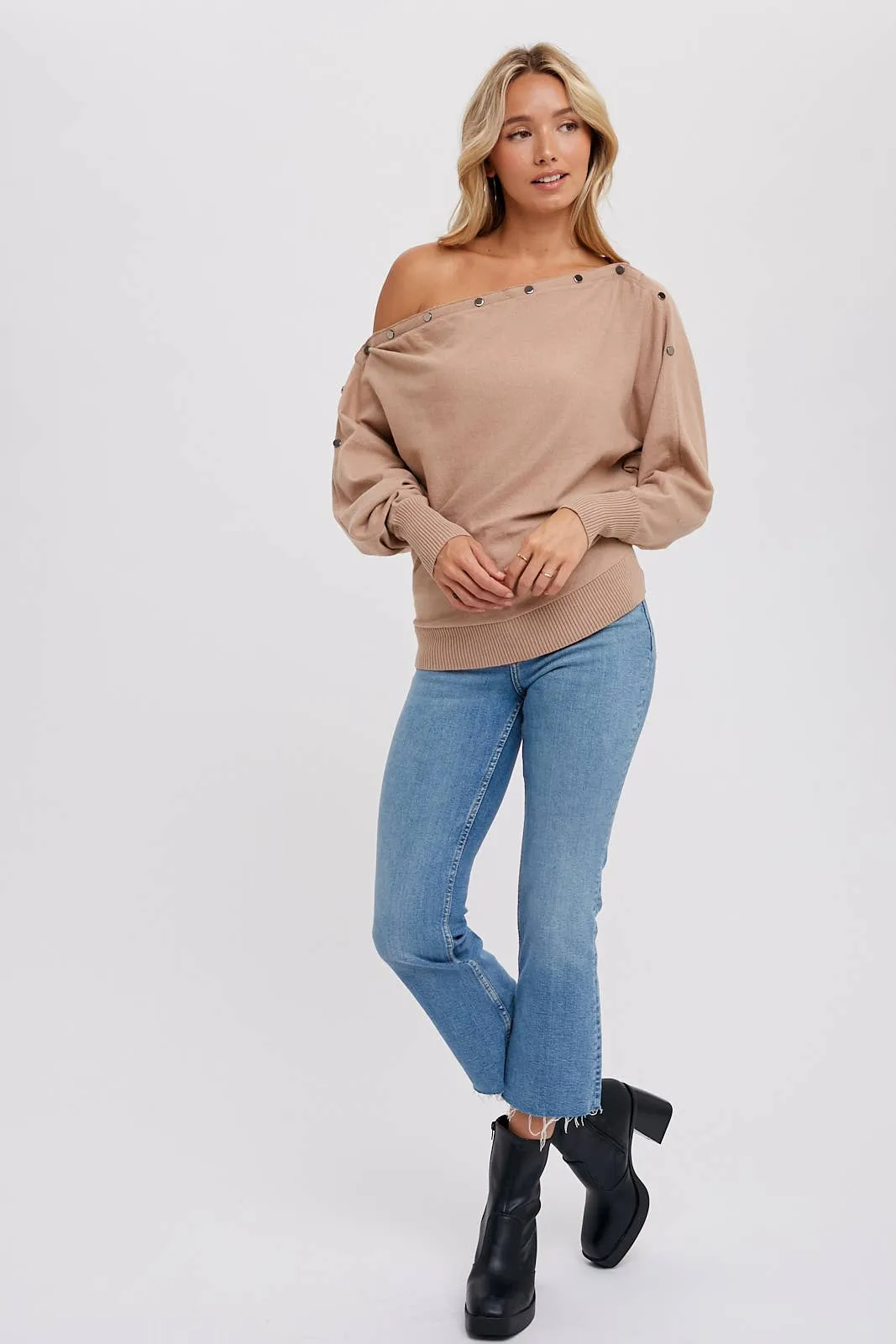 Button Boatneck Pullover Top