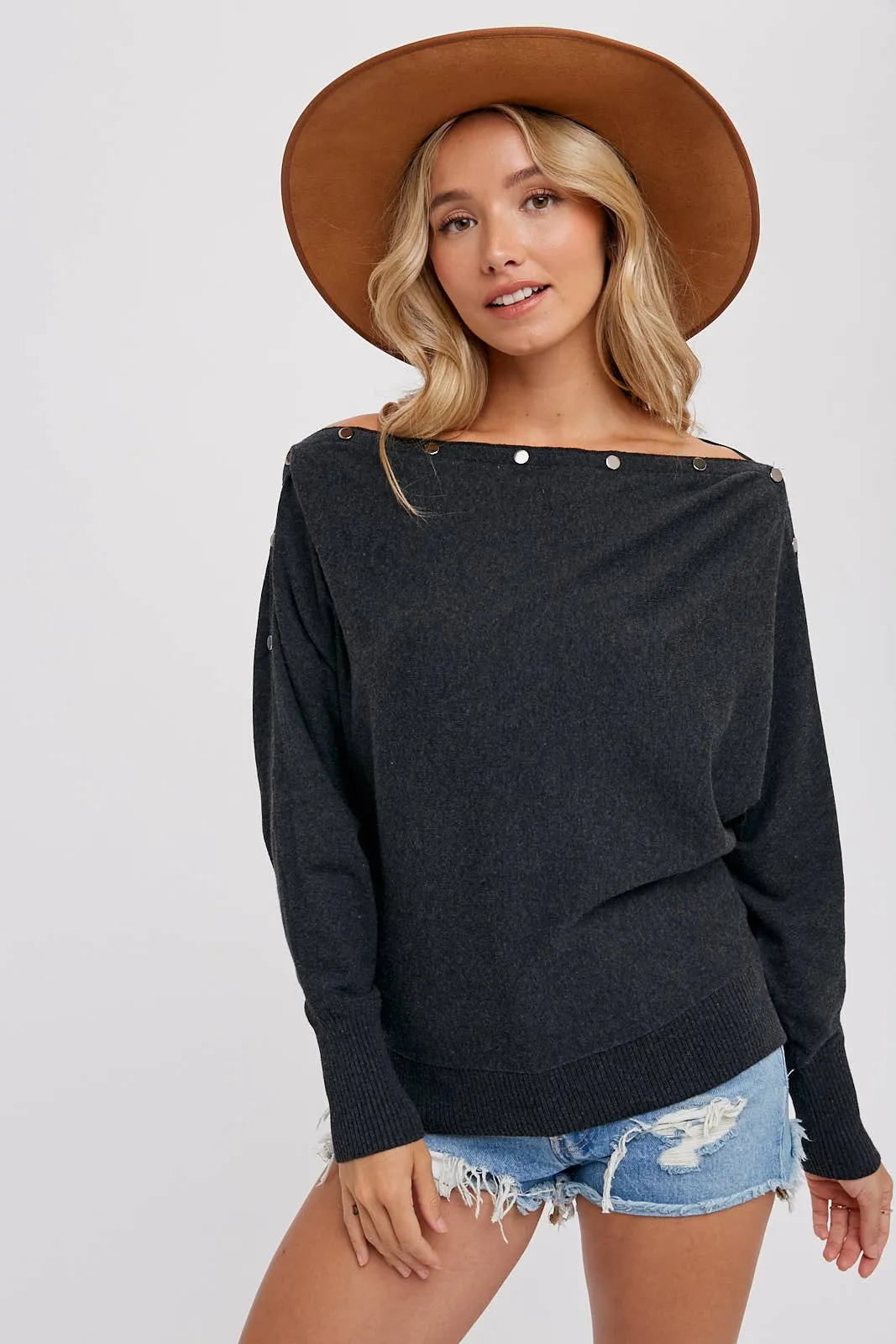 Button Boatneck Pullover Top