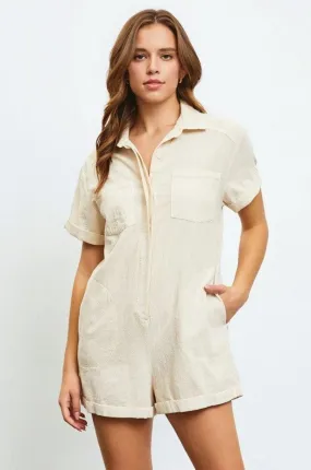 Buttoned Relax Fit Short Sleeve Front Pocket Romper