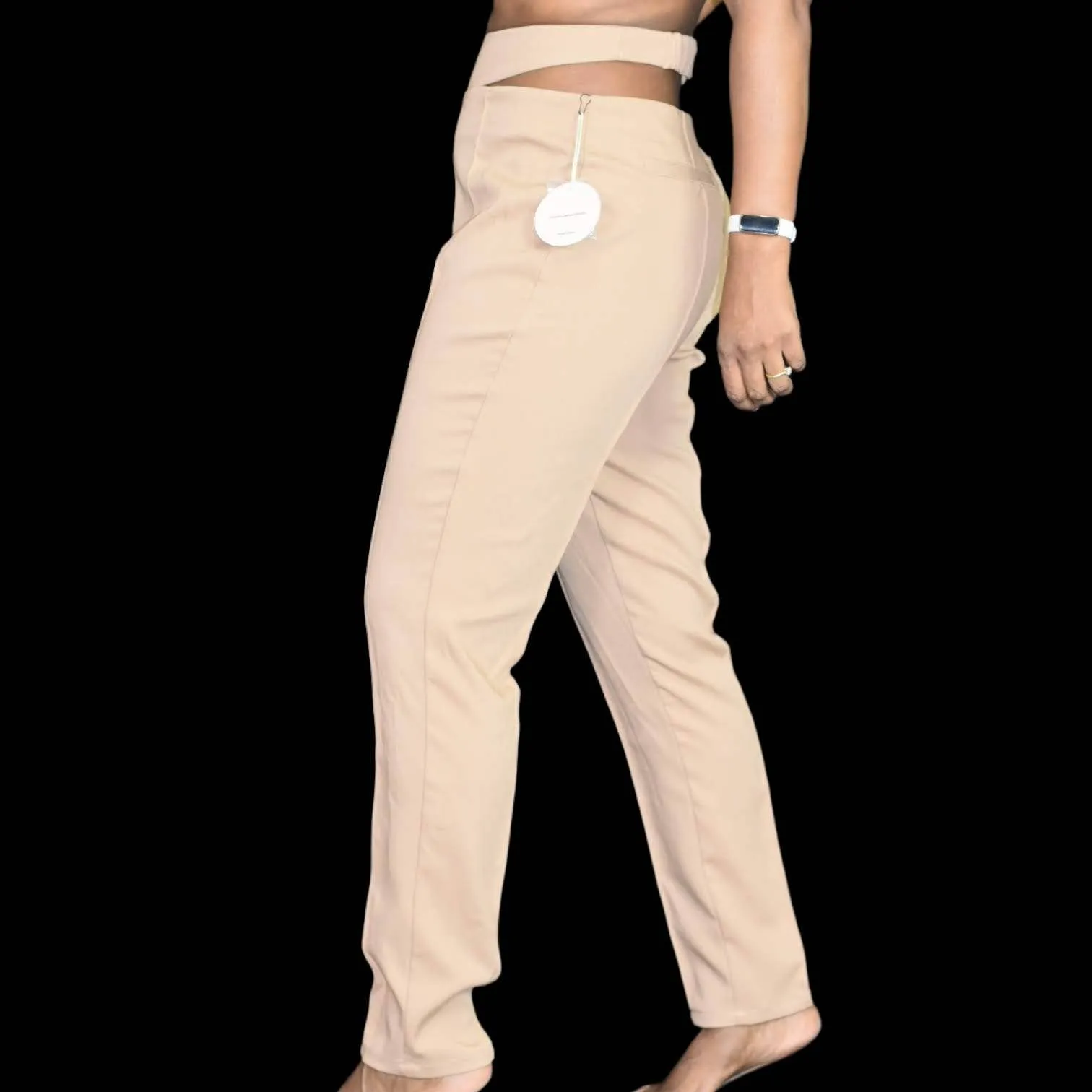 Camila Coelho Pants Side Waist Cutouts High Waisted Tapered Taupe Size Medium