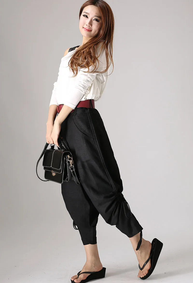 Casual Black pants woman long linen trousers 0850#