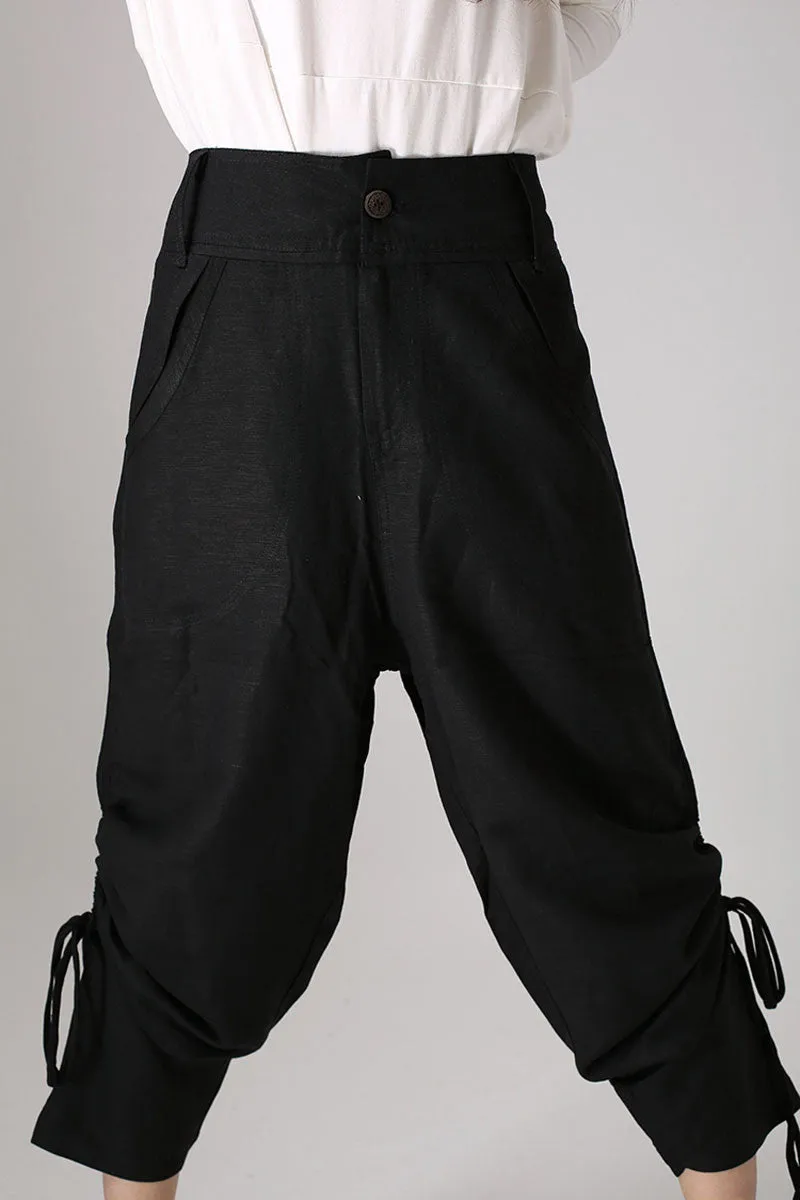 Casual Black pants woman long linen trousers 0850#