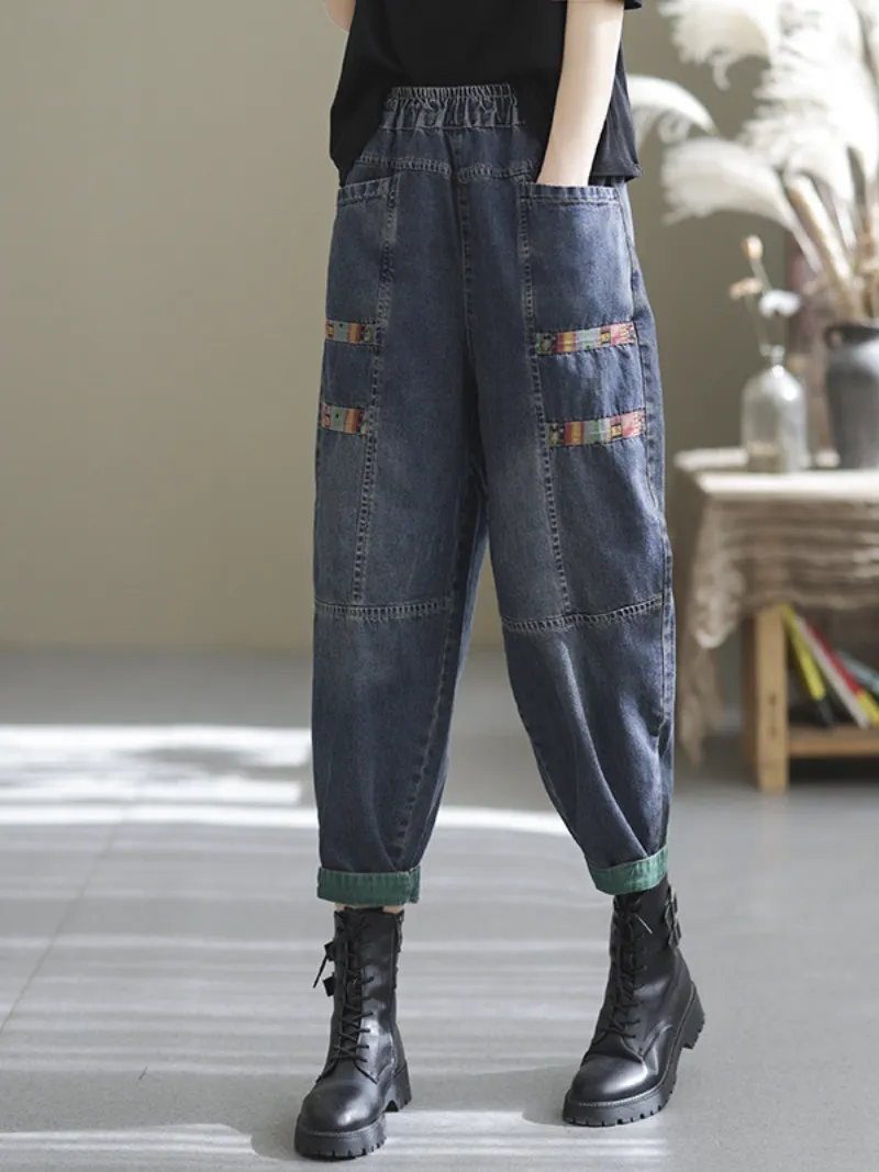 Casual Denim Loose patch Harem Bottom Pants