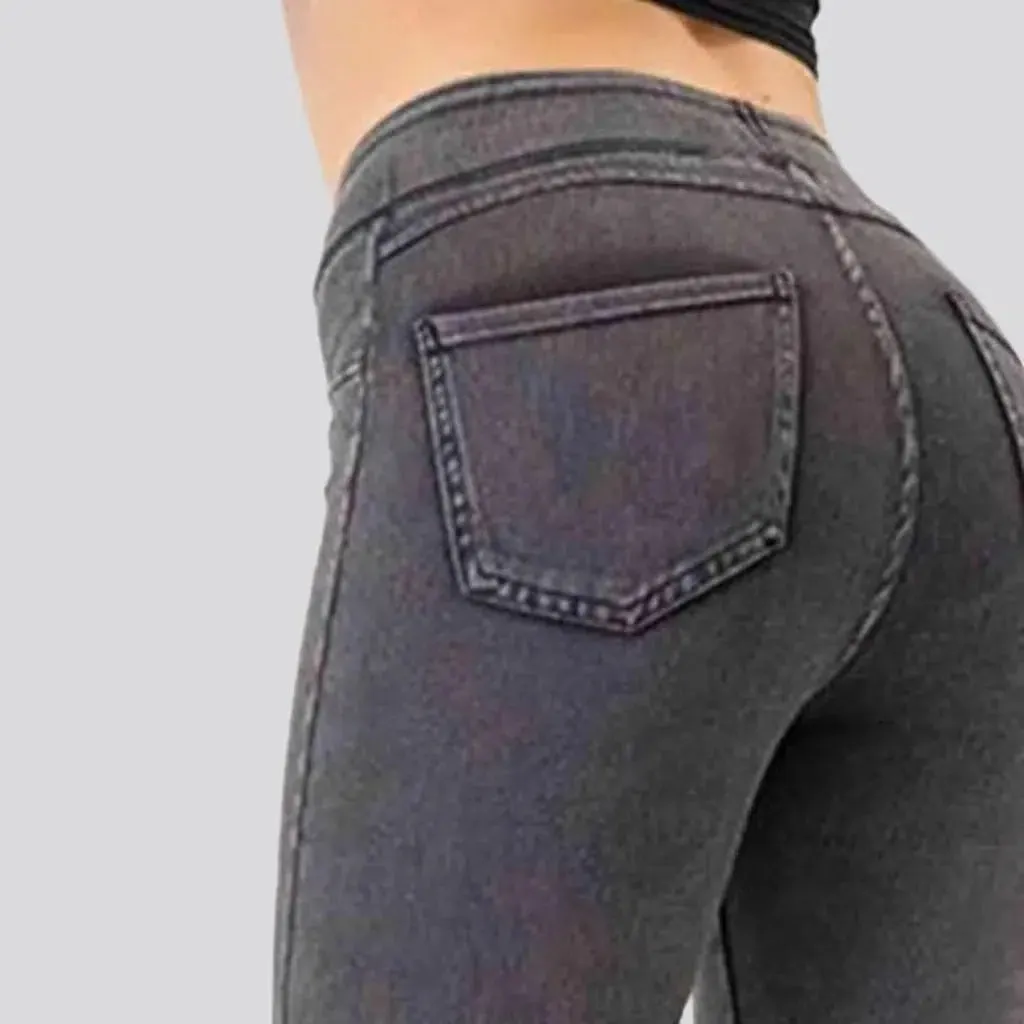 Casual stonewashed denim pants for women