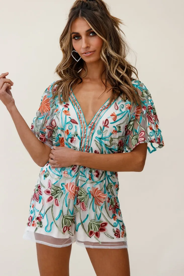 Cecelia Dressy Floral Romper Green Jade