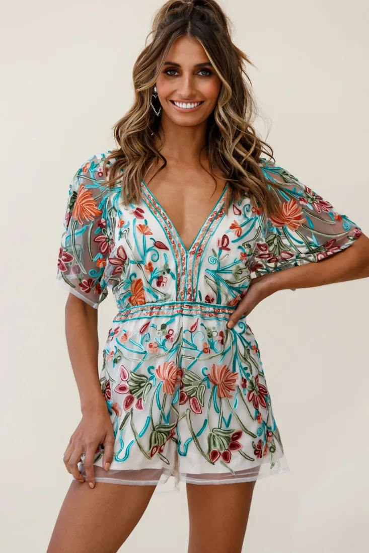 Cecelia Dressy Floral Romper Green Jade