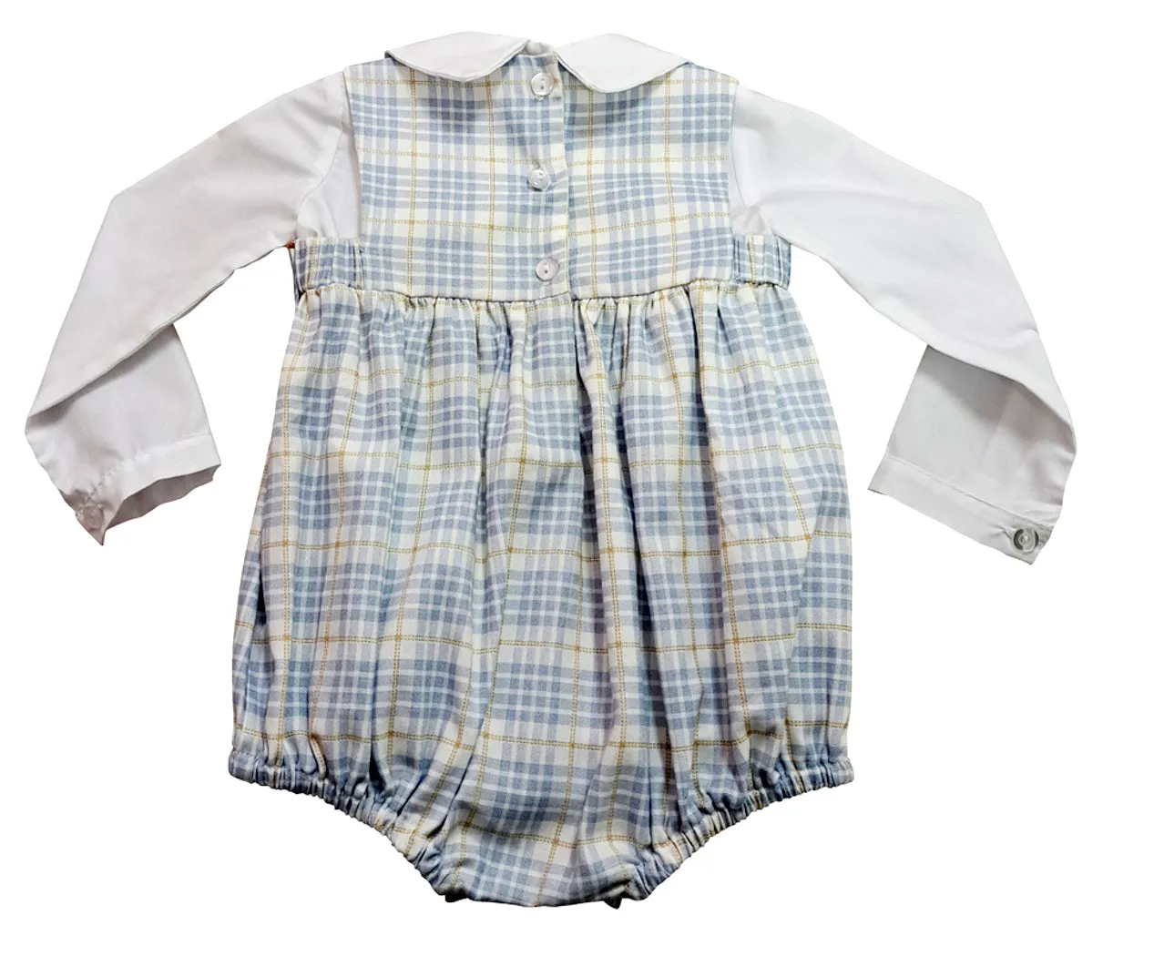 Celine - Fall Light Blue Plaid Boy Romper Set and white Top