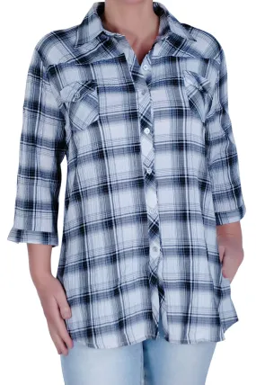 Checkered 3/4 Sleeve Collared Plus Size Shirt