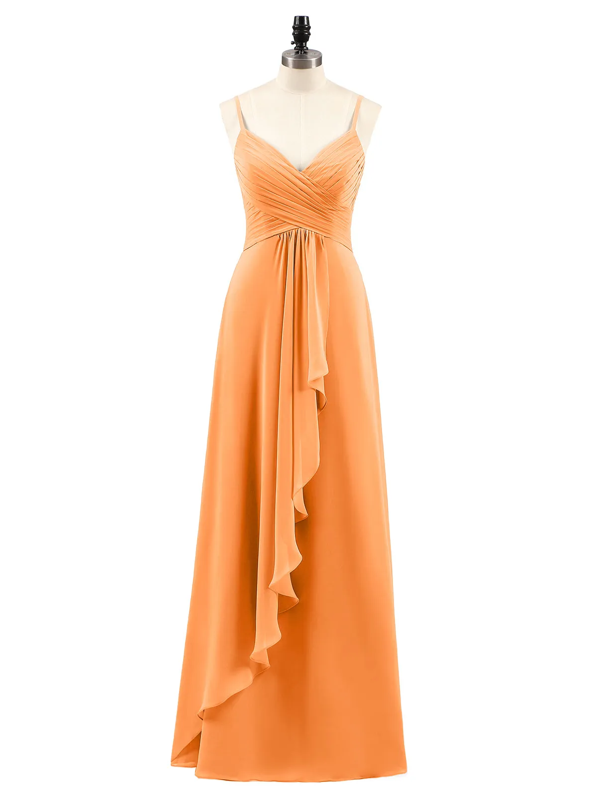 Chiffon Bridesmaid Dresses with Cascade Skirt-Orange