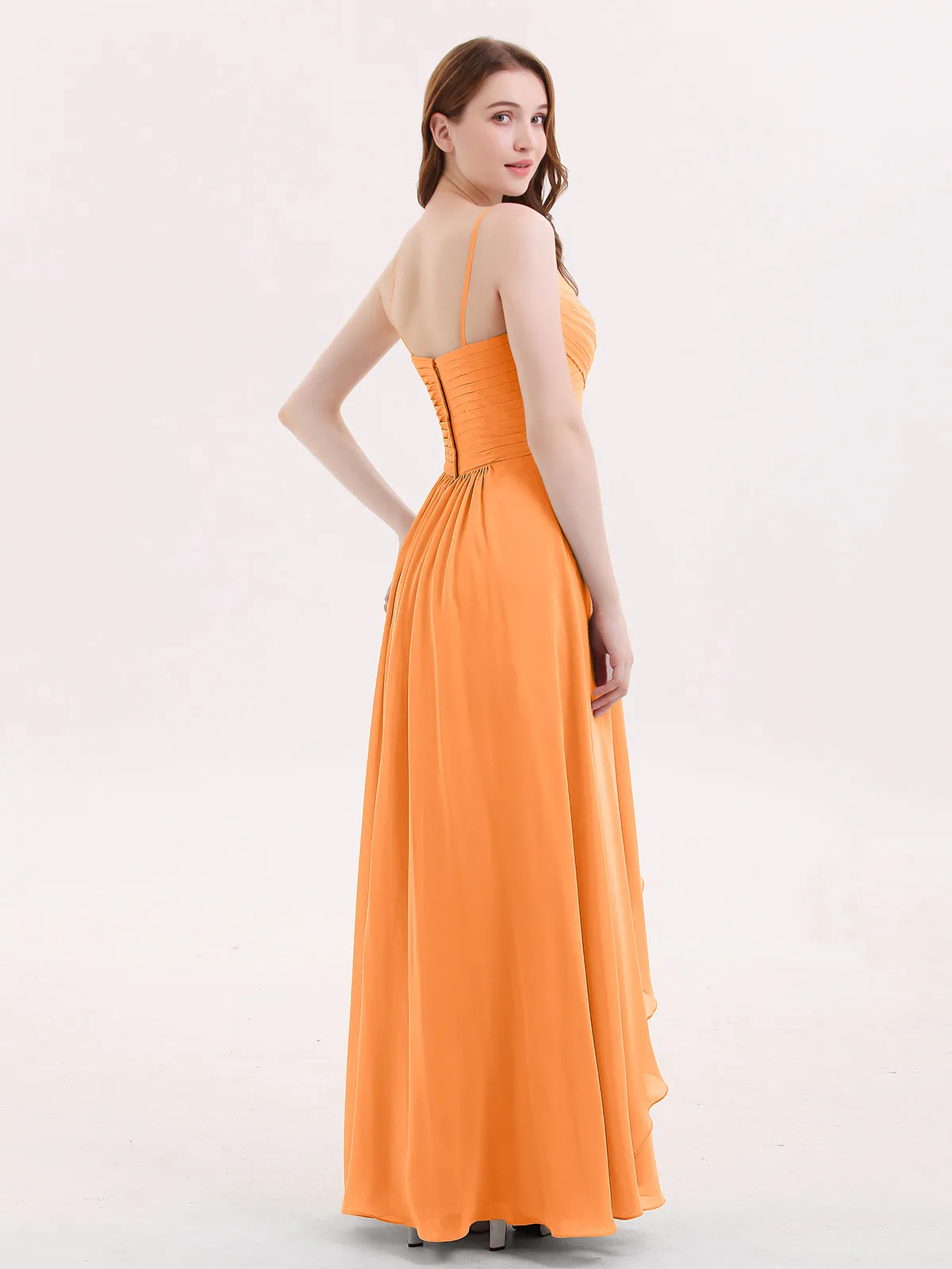 Chiffon Bridesmaid Dresses with Cascade Skirt-Orange