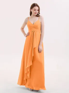 Chiffon Bridesmaid Dresses with Cascade Skirt-Orange