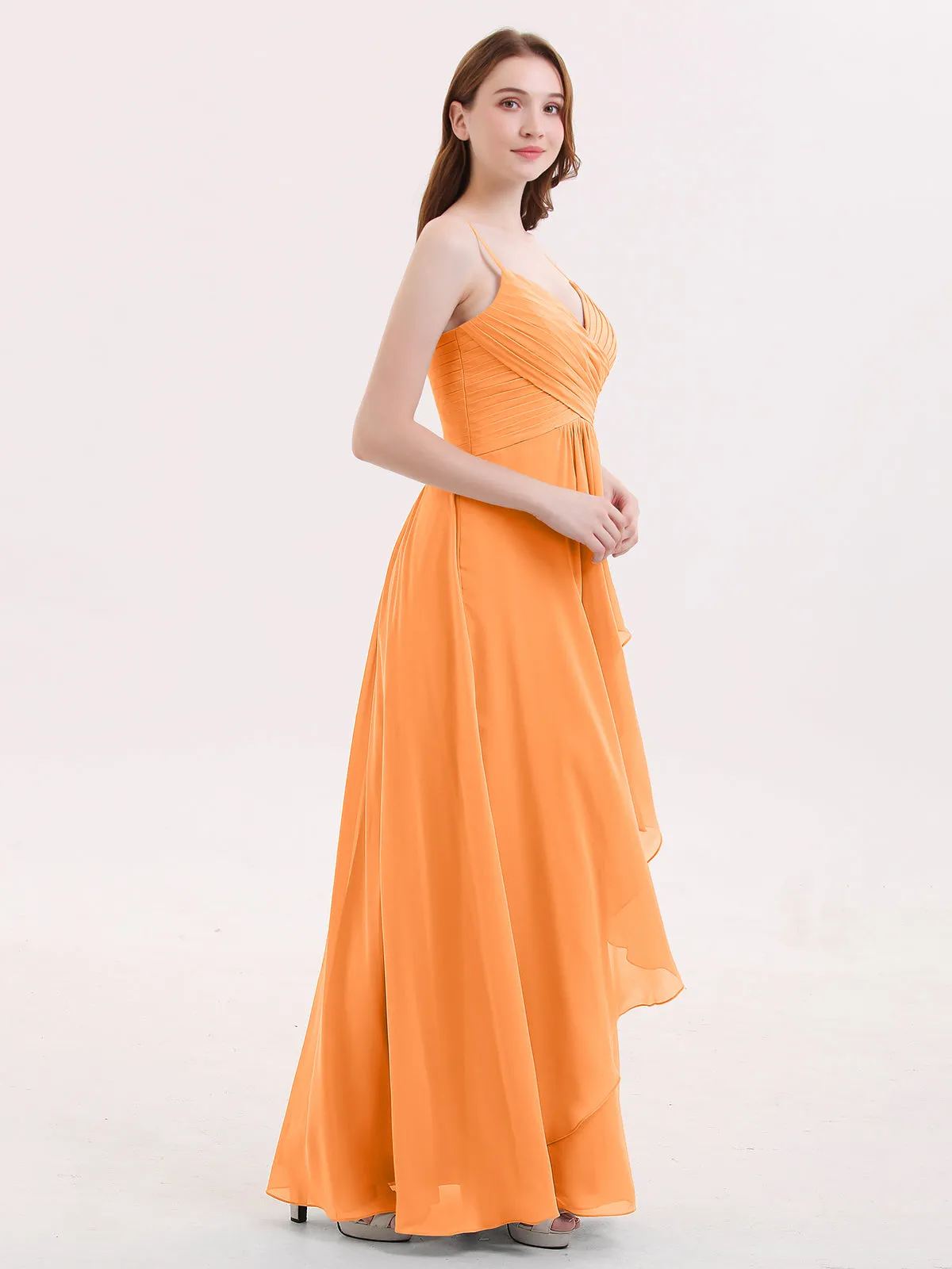 Chiffon Bridesmaid Dresses with Cascade Skirt-Orange