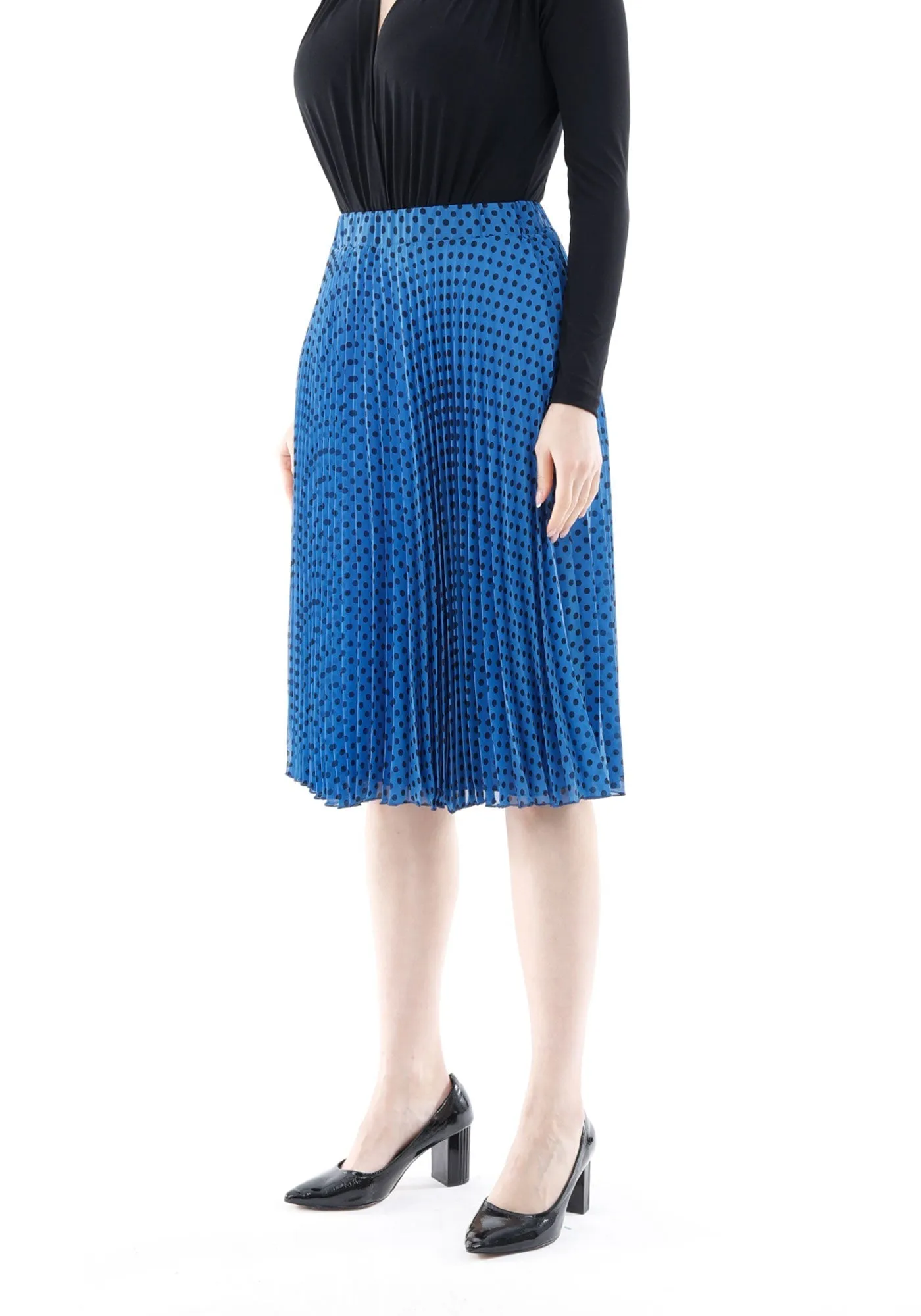 Chiffon Polka Dot Pattern Pleated Midi Skirt