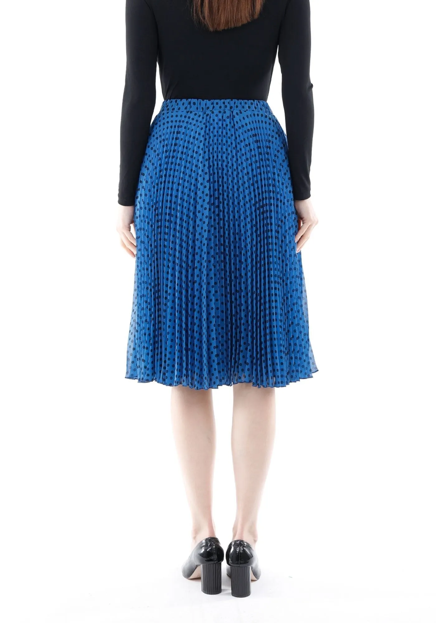 Chiffon Polka Dot Pattern Pleated Midi Skirt