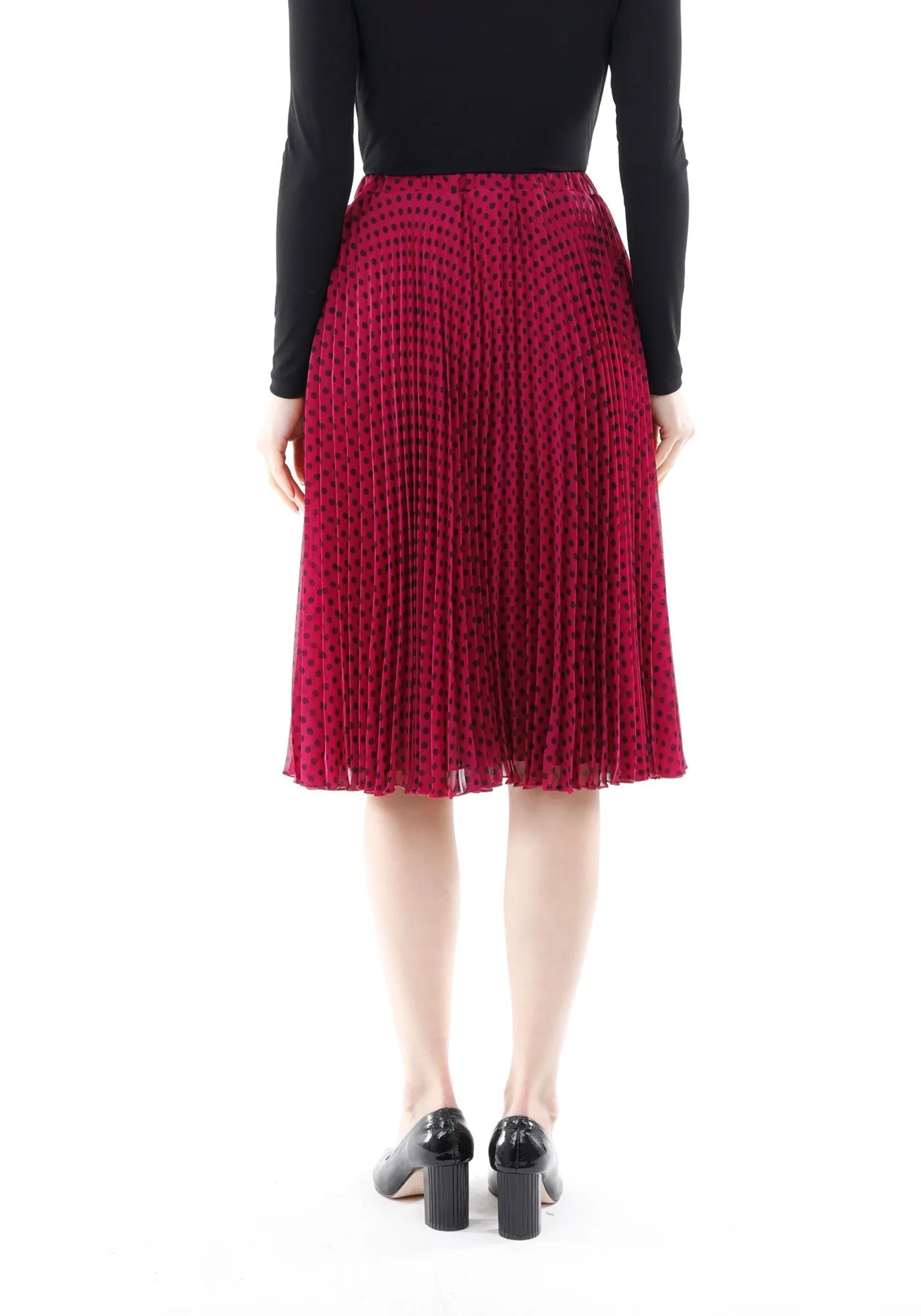 Chiffon Polka Dot Pattern Pleated Midi Skirt