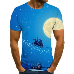 Christmas T shirts Men Moon Tshirt Anime Santa Claus T-shirts Graphic New Year Shirt Print