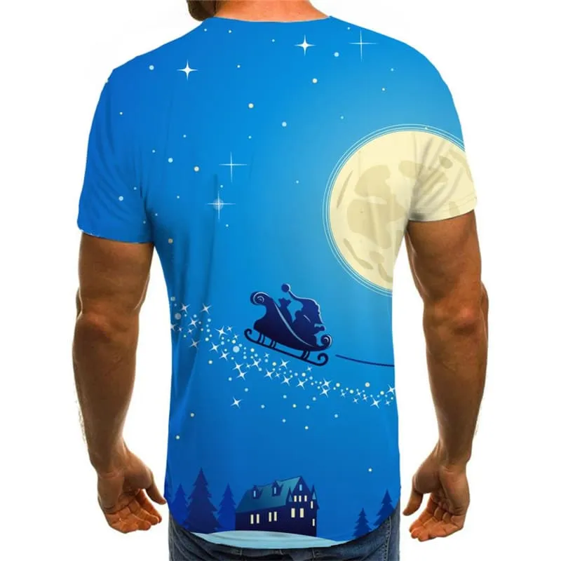 Christmas T shirts Men Moon Tshirt Anime Santa Claus T-shirts Graphic New Year Shirt Print