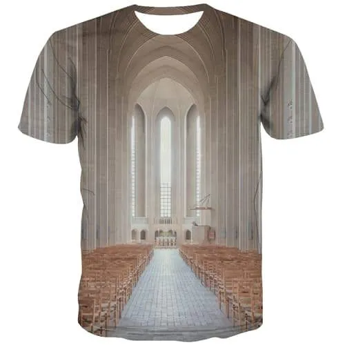 Church T shirts Men Jesus T-shirts 3d Christian Tshirts Cool Peace Tshirts Novelty Building Shirt Print Short Sleeve Full Print