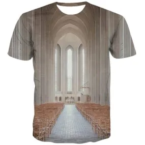 Church T shirts Men Jesus T-shirts 3d Christian Tshirts Cool Peace Tshirts Novelty Building Shirt Print Short Sleeve Full Print