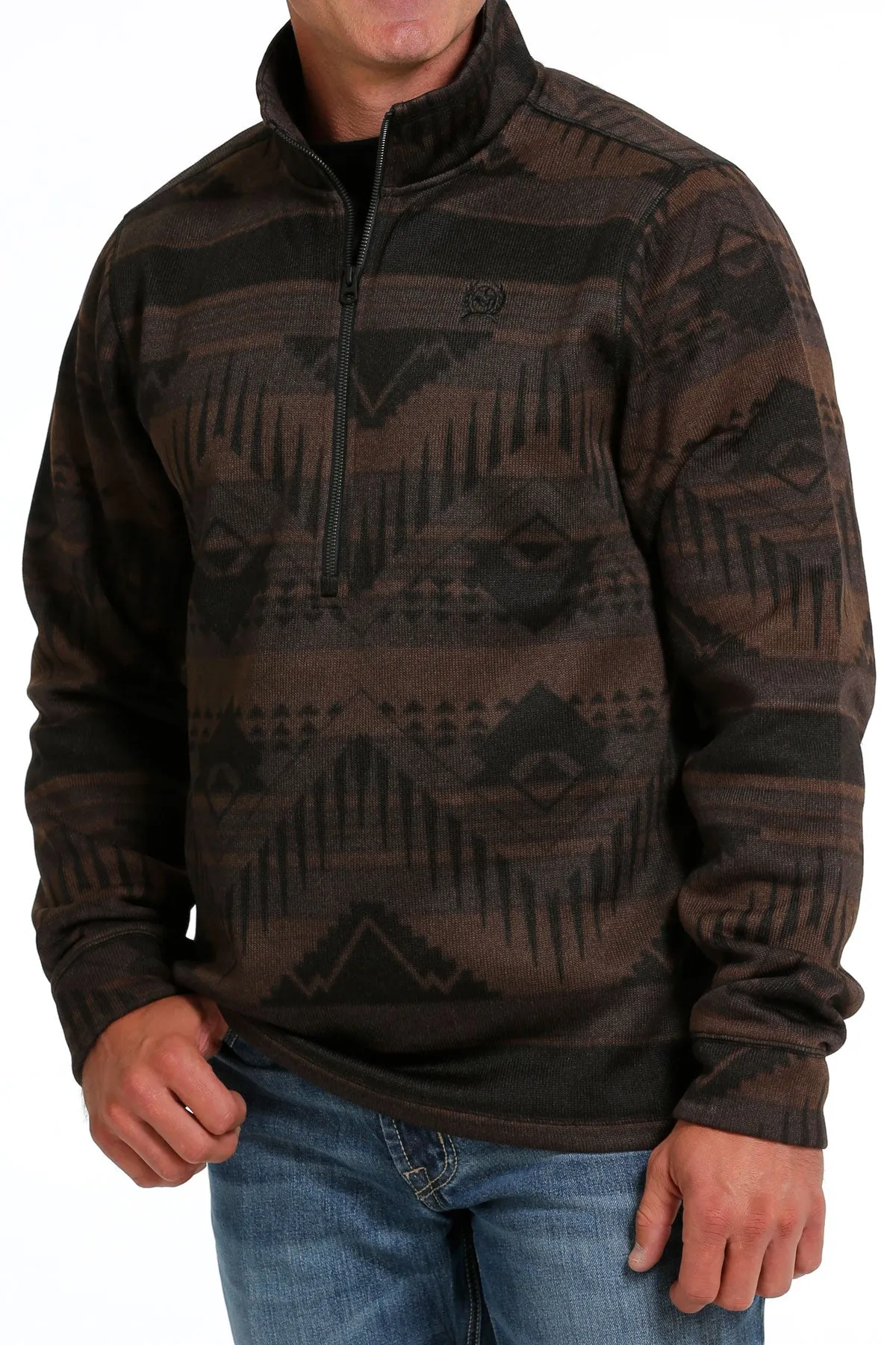 Cinch Men's Brown Half Zip Southwestern Sweater Pullover