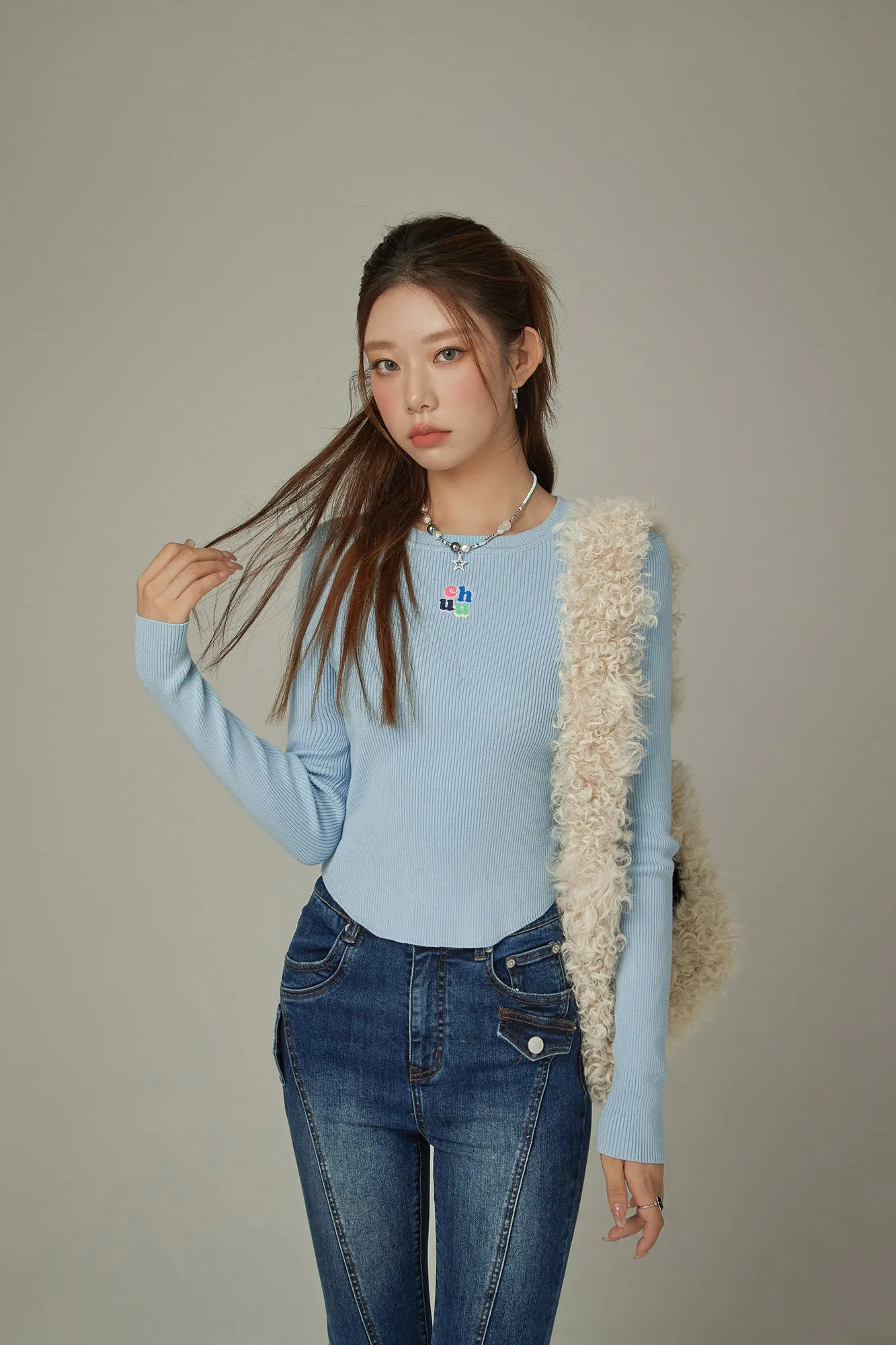 Color Ribbed Slim Knit Top