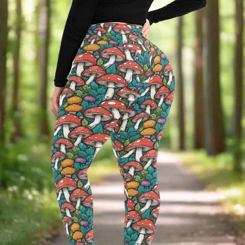 Colored Mushrooms Women's Plus Size High Waited Leggings Women's High Waist Leggings(Plus Size)(ModelL45)