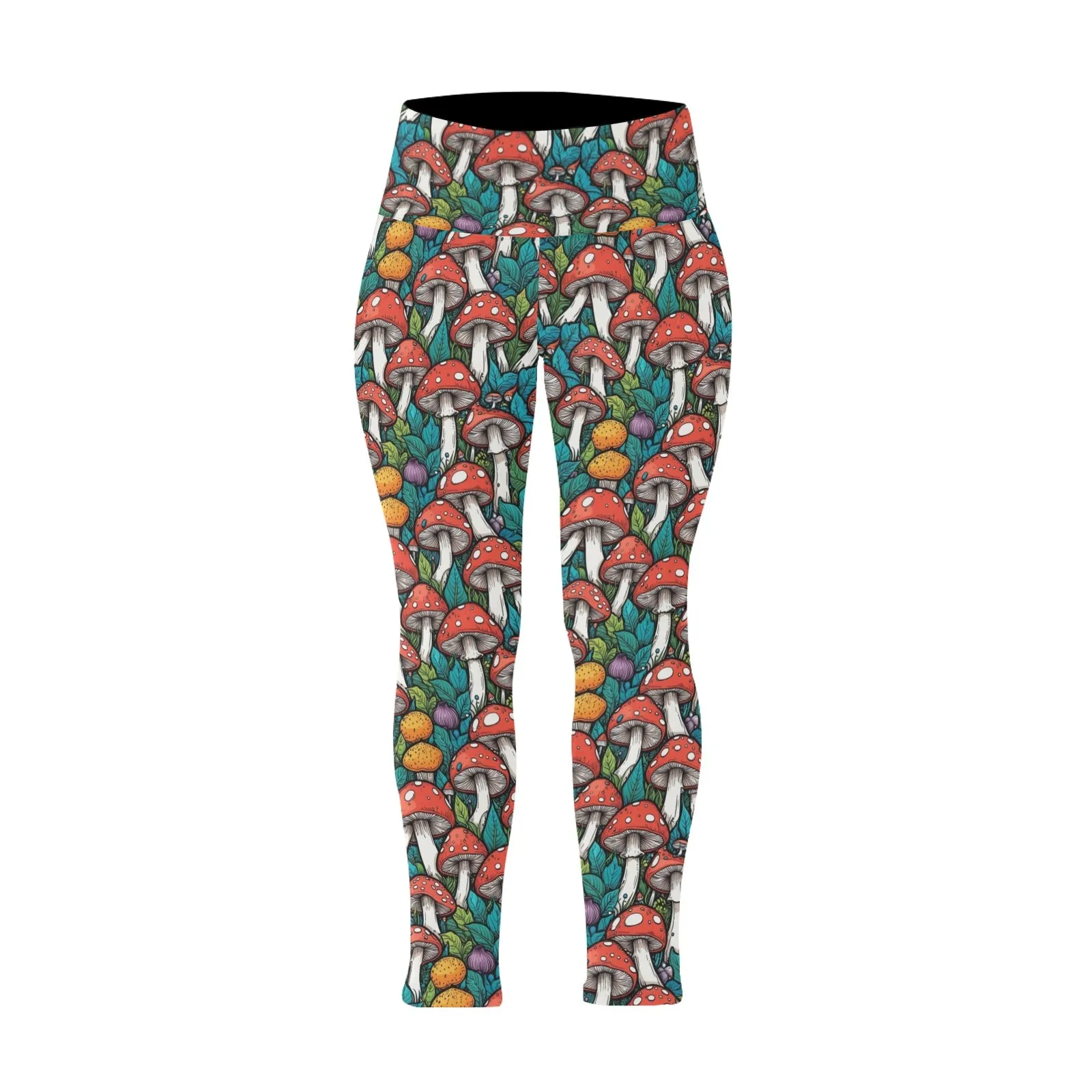 Colored Mushrooms Women's Plus Size High Waited Leggings Women's High Waist Leggings(Plus Size)(ModelL45)