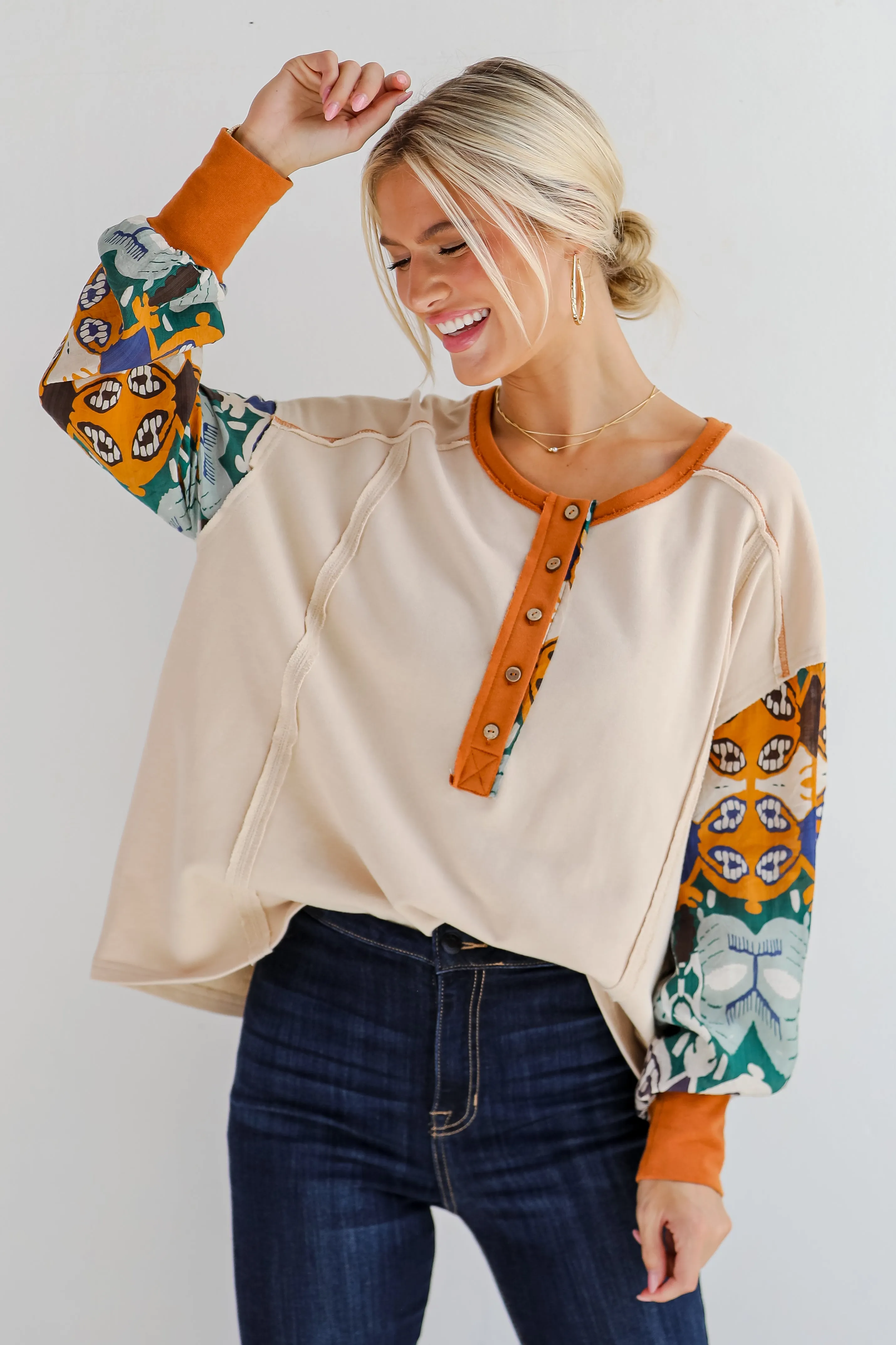 Composed Concept Taupe Contrast Top