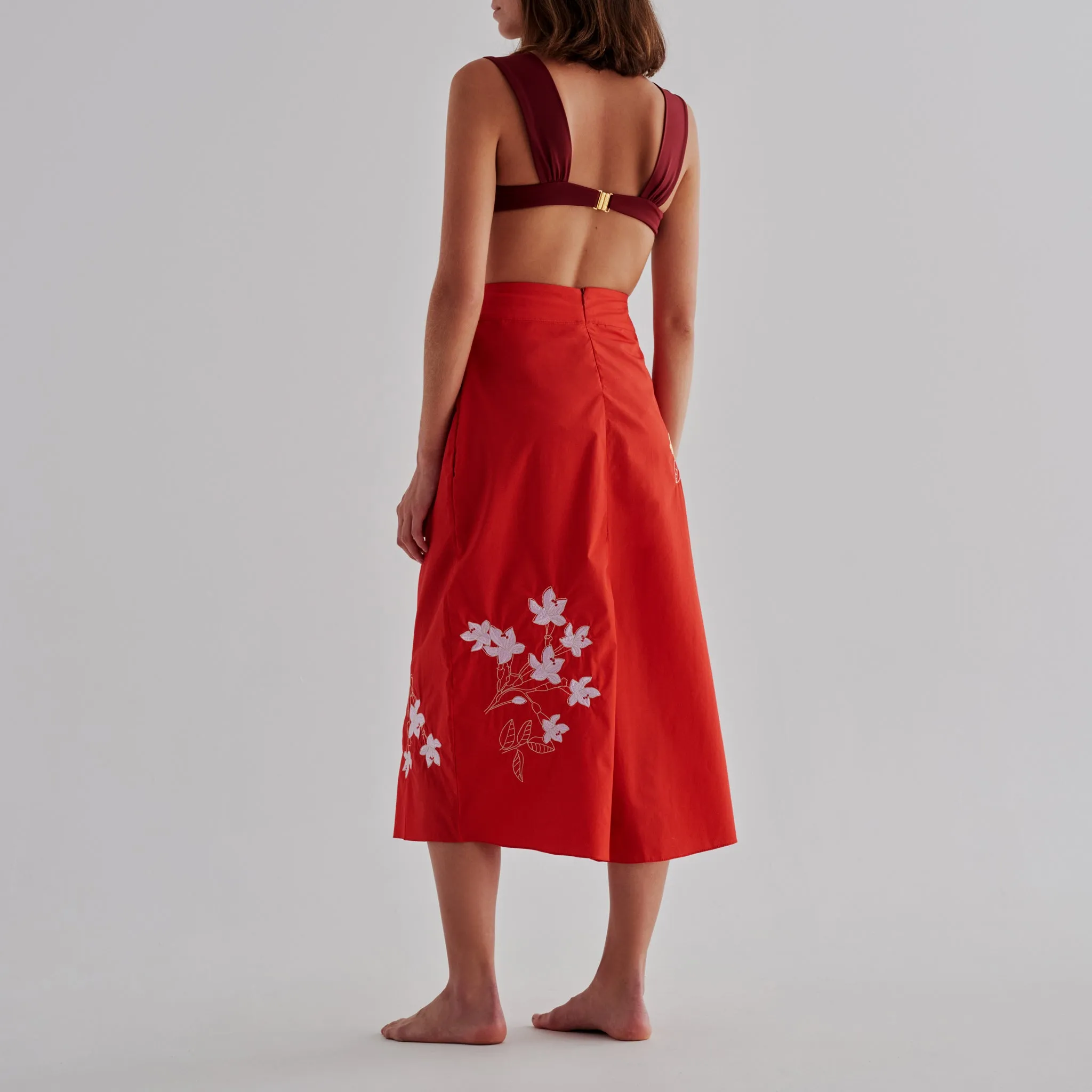 Constelaciones Cotton Midi Skirt / Red