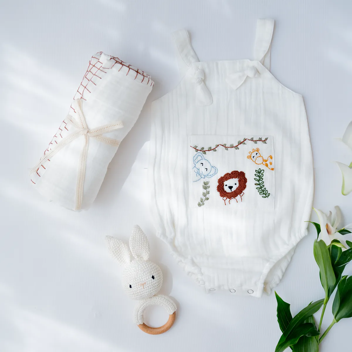 Cotton Gift Hamper For Kids | Romper & Swaddle | White