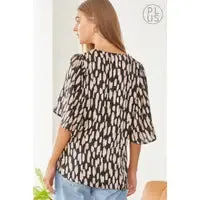 Curvy Girl Printed V Neck Blouse