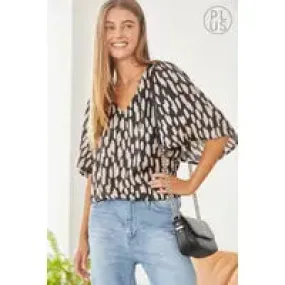 Curvy Girl Printed V Neck Blouse