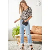 Curvy Girl Printed V Neck Blouse