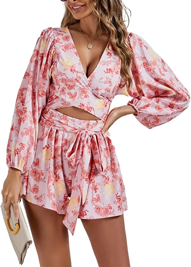 Destination Tropical Green Long Sleeve Shorts Romper