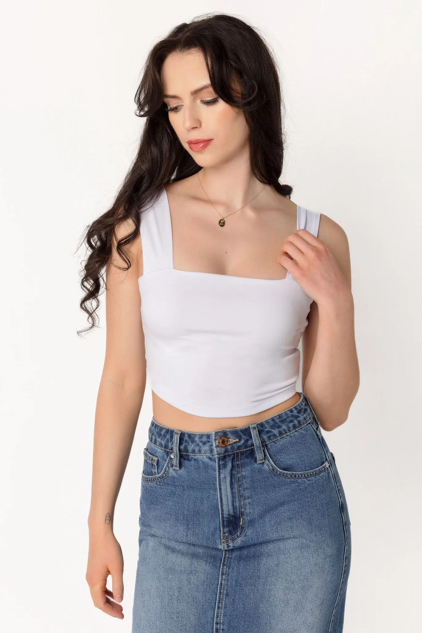 Double Layer Wide Strap Crop Top