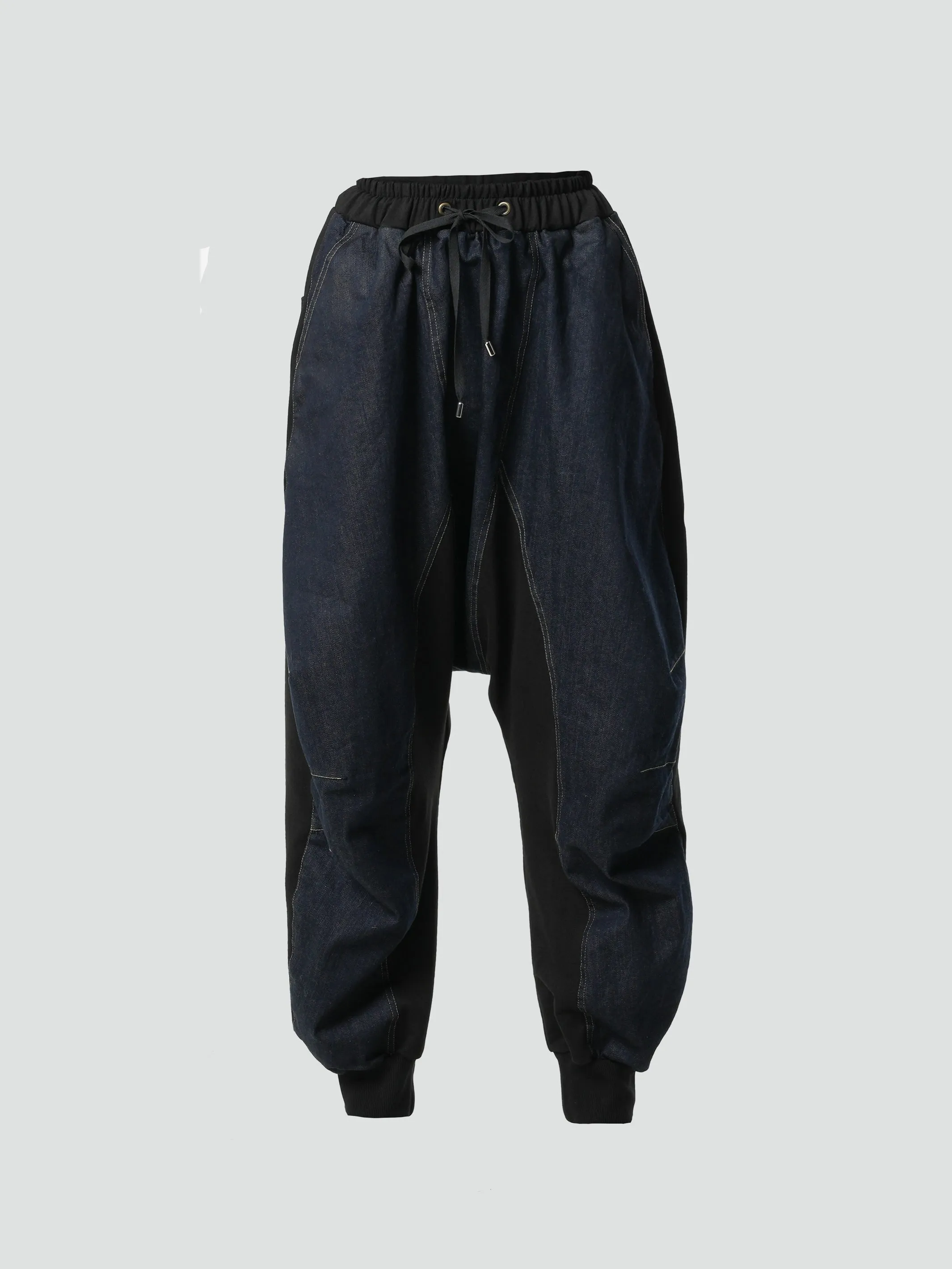 Drop-Crotch Denim Pants With Black Details