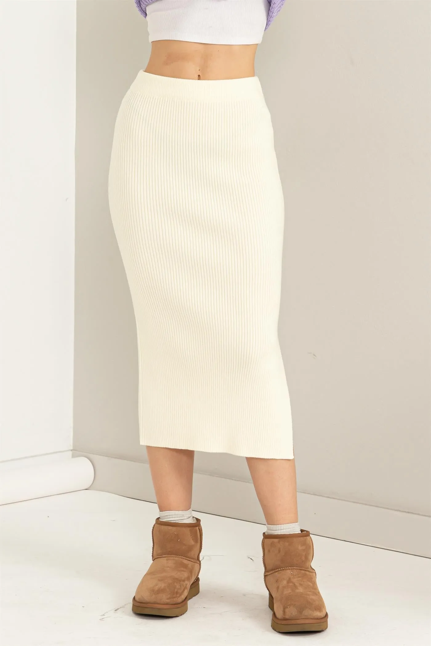 DZ23G324-High-waist Ribbed Midi Skirt