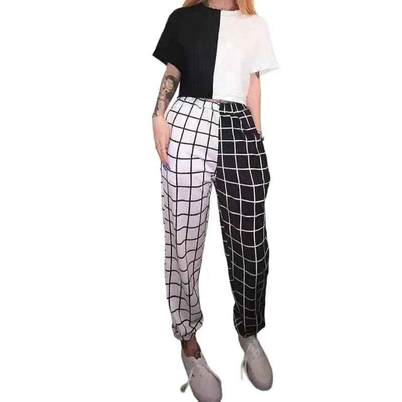 Elasticity Contrast Loose High Waist Jogging Pant